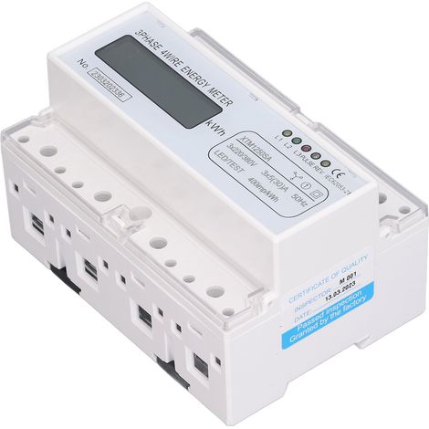 7-stelliger LCD-Stromzähler für 35-mm-DIN-Schienenmontage, 3-phasig, 4-adrig, Stromverbrauchsanzeige, 3 x 5 (30) A (1/5)