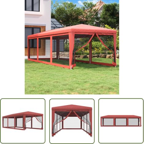 The Living Store Tente de fête avec 8 parois latérales en maille Rouge 3x9m PEHD - Tents De Réception - Tonnelles - Tentes Événementielles - Abri Solaire - Protection Solaire (1/5)
