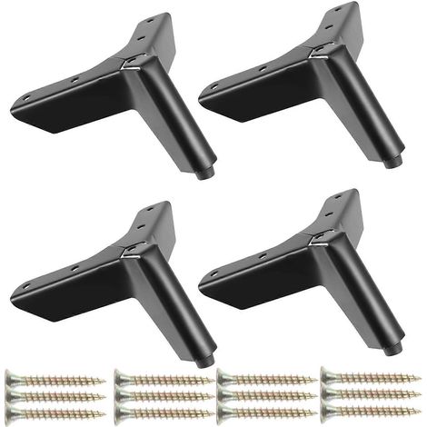 Pieds de support pour meubles, pieds de meuble en fer forgé noir mat, pieds de lit, ensemble de 4 pièces (1/5)