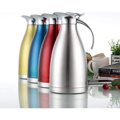 Jarra isotérmica de doble pared de acero inoxidable 304 - 2 L - Para café, jarra de agua, termo, zumo, té, leche o café - Roja (1/5)