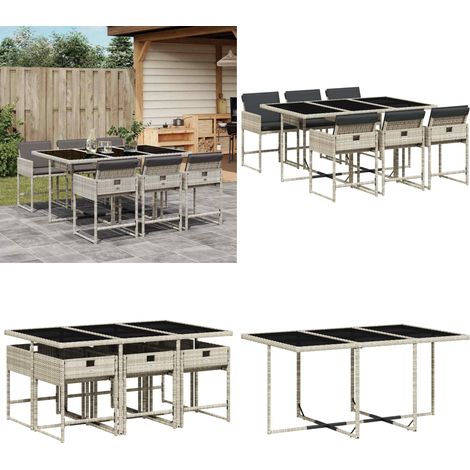 7-tlg. Garten-Essgruppe mit Kissen Hellgrau Poly Rattan - Gartentisch - Gartenmöbelset - Outdoor Möbel - Esstisch - Gartenlounge - Home & Living (1/5)