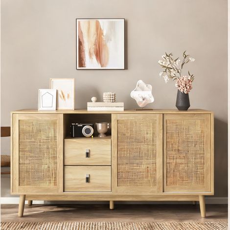 Buffet coloris bois en mDF panneau de particules 155 x 38 x 80 cm (1/5)