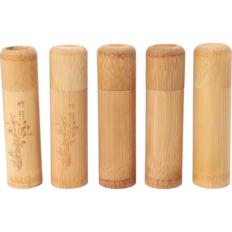 5 pièces de boîte à thé en bambou de 12 cm pour voyage, idéal pour stocker café, noix et épices. 2 modèles gravés et 3 modèles neutres. (1/5)