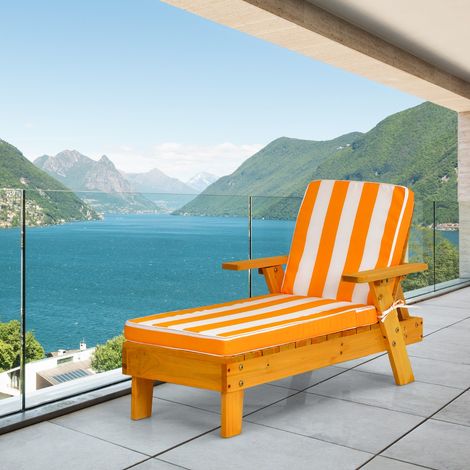 Chaise Longue avec Coussin et Parasol Amovible pour 3-8 Ans 92 x 49 x 106CM Charge Max 50KG Rayures Jaunes et Blanches (1/2)