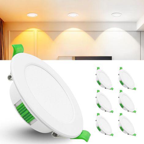 Lot de 6 Spot Led Encastrable Extra Plat, 5W 600LM Spot Encastrable Led 68mm - 75mm Découpe, Blanc Chaud 2700K Blanc Neutre 4000K Blanc Froid 6000K Spot Salle de Bain IP44 pour Cuisine, Blanc (1/5)