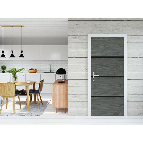 Kit Rénovation Porte – 890549 – Bois FSC Mixte 70% – Chêne greige – Non encollé – Profilés noirs – Rénovation intérieure (1/5)
