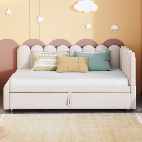 Canapé-lit d'angle beige 90, 180 x 200 cm en velours (1/5)