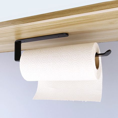 Porte Sopalin, Rouleau Papier, Derouleur Essuie Tout de Cuisine sous l'armoire Support Pas de Perçage (31.5CM) Noir (1/5)