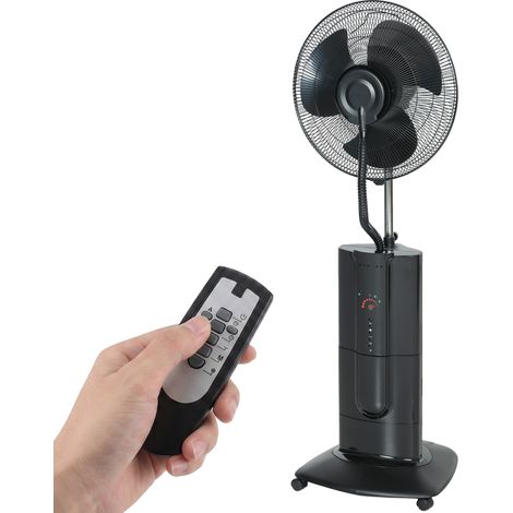 HOMCOM Ventilatore Nebulizzatore 3 Modalità 3 Velocità, con Ruote e Timer, Nero