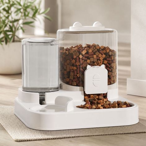 Distributeur automatique nourriture et eau pour chat chien, 1.8L, sans électricité, séparation humide/sec, PP alimentaire, 25x22x21cm (1/5)