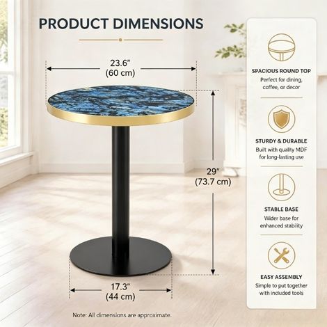 Table d'appoint ronde effet marbre, bord doré, piètement noir ou doré, parfaite comme table basse ou table de nuit, plateau élégant et polyvalent, finition luxueuse (1/5)