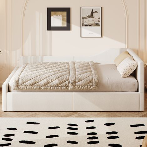 Bett Tagesbett Stauraum 140x200 gepolstert Beige OKMYHOME (1/5)