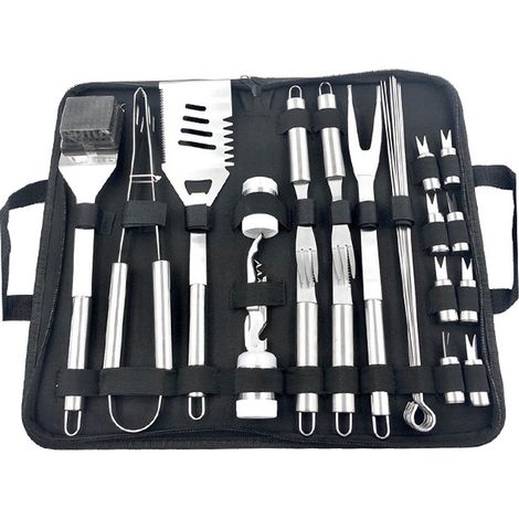 Ensemble de 29 accessoires pour barbecue, ustensiles en acier inoxydable avec sac de rangement, idéal pour le camping.-AquaForge (1/5)