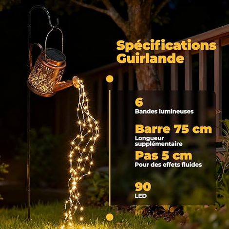 OUSFOT Lampe Solaire Jardin Exterieur Arrosoir Comprenant Guirlande Lumineuse Cascade avec LED Motifs Colibris et Floraux Lanterne Lumiere Solaire Étanche Decoration Cour Halloween Noël (1/4)