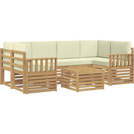 Outdoor Sofa Set with Cushion 7 pcs White and Cream Polyester vidaXL (1/5)