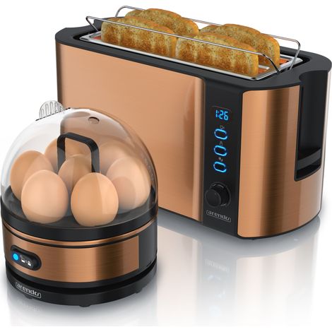 Arendo - SET Toaster FRUKOST mit Eierkocher SEVENCOOK Edelstahl Kupfer, Toaster 4 Scheiben, LED-Display, 6 Bräunungsgrade, Brötchenhalter - Eierkocher (1/5)