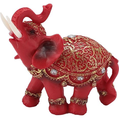 Statue d'Éléphant Feng Shui Rouge en Résine - Présent de Bienvenue et Décor de Salon pour Fortune et Richesse (1/5)