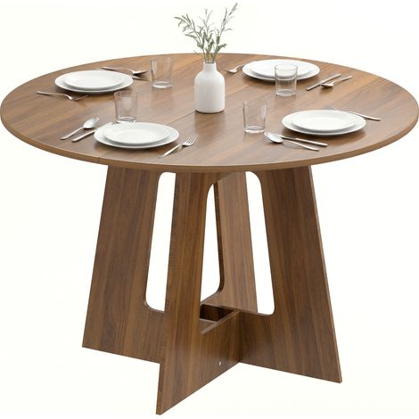 Table à manger ronde pour 4 personnes, Ø 110 x 73,5 cm, table de cuisine avec base croisée, marron (1/5)