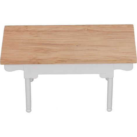 Bureau miniature moderne en bois pour maison de poupée (échelle 1:12), table d'écriture miniature, meuble jouet décoratif, couleur bois et blanc. (1/5)