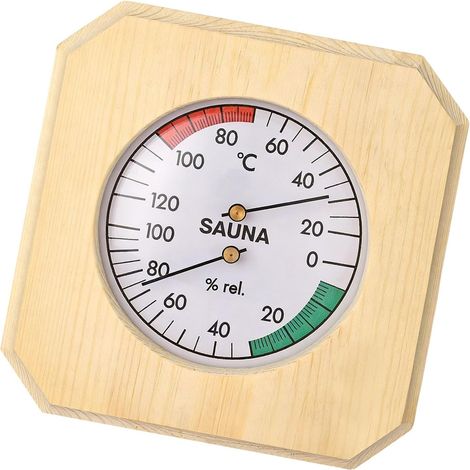 Jauges de température et d'humidité en bois avec installation facile - Thermomètres hygromètre pour chambre et sauna (1/5)