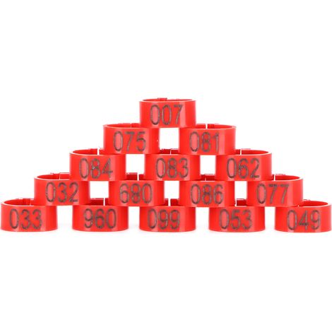 Beinring für Vögel 001-100, Brieftaubenring, Ratschenring, nummerierter Ring, Tauben- und Vogelzubehör, offener Identifikationsring, Markierungsring, 10 mm roter Ring mit Aufschrift