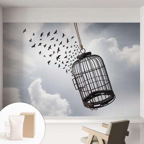 Papier peint intissé pour salon chambre à coucher peint imprimé pour mur - Colle incluse gratuite Oiseaux en vol 152x104 cm (1/5)