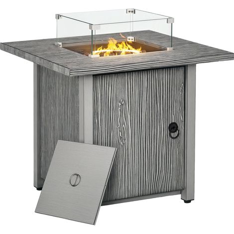 Gas Fire Pit Table 50000 BTU 71 cm Cover Glass Windscreen Grey (1/5)