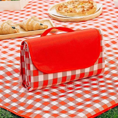 Couverture de pique-nique et de plage extra large (150 x 200 cm), pliable (rouge et blanc) (1/5)