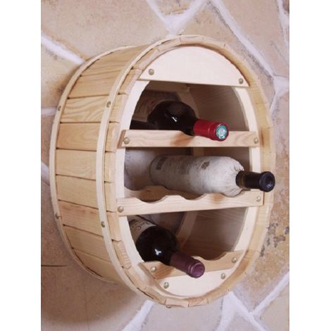 DanDiBo Casier à vin mural en bois Tonneau à vin pour 6 bouteilles Naturel laqué pour montage mural Casier mural à suspendre Casier à bouteilles (1/4)