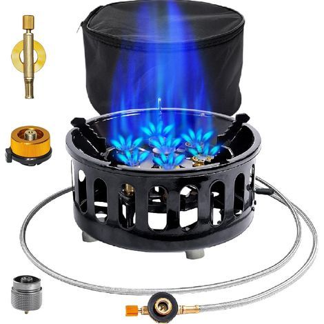 Tragbarer, windfester Campingkocher, Gaskocher, 21000W Propangasbrenner mit Piezozündung und Tragetasche, geeignet für Outdoor-Wanderungen, Picknicks usw. (1/5)