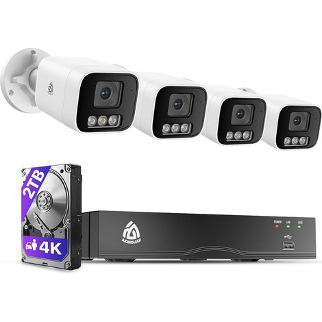 4K 8CH PoE Kit Caméra de Surveillance Extérieure, Kit Vidéo Surveillance avec 2To NVR et 4X 8MP Caméra IP PoE, Détection Personne/Véhicule, 30 Mètres Vision Nocturne en Couleur, Étanche IP66 (1/5)