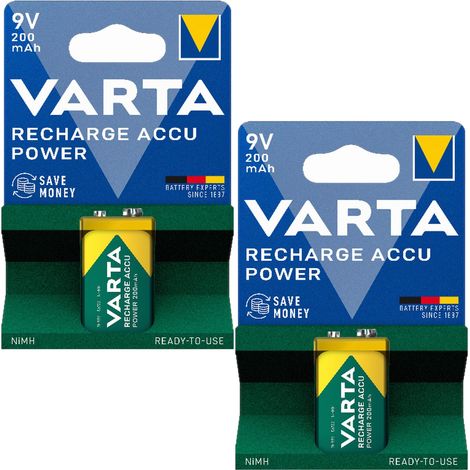 Piles rechargeables plates NiMH Varta Power 9V 200mAh pour appareils électroniques (x2) (1/4)