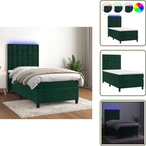 Letto in velluto - vidaXL Letto a Molle con Materasso e LED Verde Scuro 90x190 cm Velluto - Letto con testiera regolabile