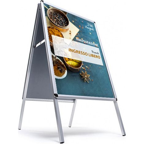 Espositore Pubblicitario Bifacciale a Cavalletto Pieghevole 100x140 cm Frame 32 in Alluminio da Esterno Antivento Silver (1/5)