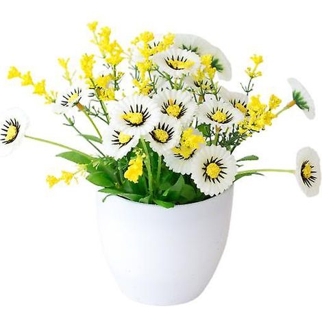 Pot de fleurs artificiel chrysanthème, décoration de bureau, plante artificielle éternelle en plastique pour balconblanc (1/5)