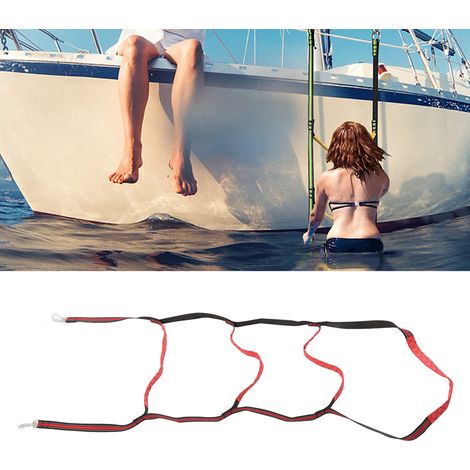 Échelle de corde marine - Échelle de coupée portable avec 4 marches antidérapantes en nylon et crochet en acier inoxydable pour bateau, kayak, canoë (1/5)