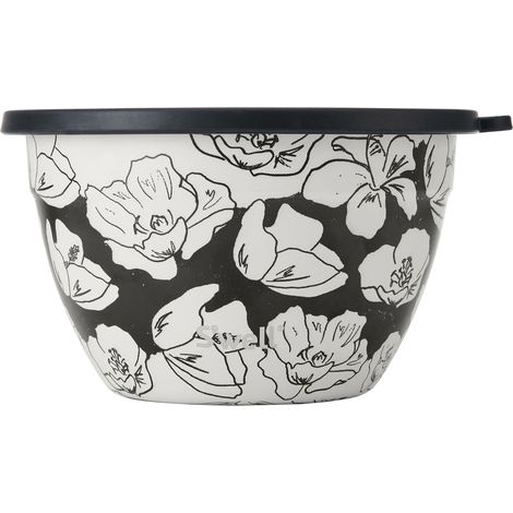 Kit saladier en acier inoxydable, 1,9 litre, motif fleurs au fusain, avec récipient à condiments de 60 ml et plateau amovible, étanche, facile à nettoyer, passe au lave-vaisselle (1/5)