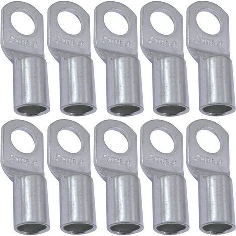 Packung mit 10 röhrenförmigen Crimp-Kabelschuhen – Öse – Ø 6 mm – unisoliert – für 16 mm² Leiterquerschnitt – Kabelverbinder – Klemmung – silberfarben (1/3)