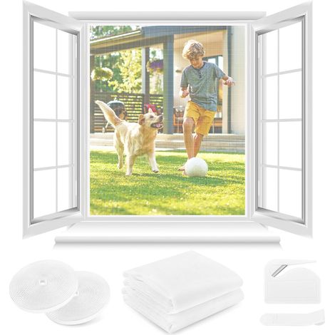 Fenster-Moskitonetz, 2er-Set – 250 x 150 cm – Weiß, kein Bohren erforderlich, inklusive Cutter und Kleber, auf die gewünschte Größe zuschneidbar