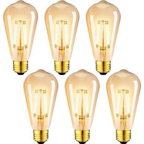 4W Ampoule à filament LED E27 ST64, Equivalent à Ampoule Incandescente 35W, Ampoule Rétro Edison en Verre Brun, 2700K Blanc Chaud, Non-Dimmable, Lot de 6 [Classe énergétique F] (1/4)