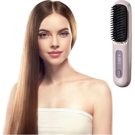 Hair straightener - Cordless straightening brush - Portable mini straightening brush - Supports 3 temperature settings and LED display - USB charging - Fast heating straightening brush - Travel use (p (1/5)