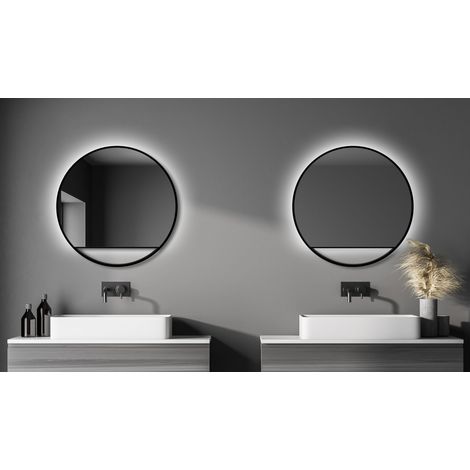 Talos Black Hole Light Spiegel - rund, 80 cm - runder Wandspiegel in matt schwarz - Wandspiegel mit LED - Badspiegel rund mit hochwertigen Aluminiumrahmen - Badezimmerspiegel mit indirekter LED-Beleuc (1/4)