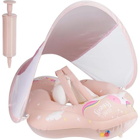 Babyschwimmring, Babypoolsitz mit abnehmbarem Sonnendach, aufblasbarer Schwimmring für Kinder, XL Babypool-Schwimmhilfe (1/5)