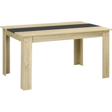 Table à manger en bois naturel et noir pour 6 personnes, dimensions 140x90x75 cm, design moderne et élégant. (1/5)