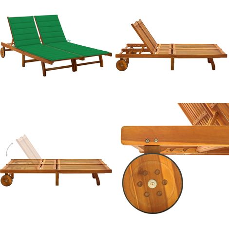 Chaise longue de jardin 2 places avec coussins Acacia solide - Chaise longue bois acacia - Chaise longue jardin (1/5)