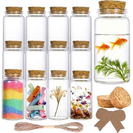 12 Pièces 100ml Transparent Mini Bocaux En Verre Avec Bouchons, Pot avec Bouchon Liege, Mini Fiole en Verre avec Bouchon, Pots à Épices en Verre pour Mariage Fête (1/5)