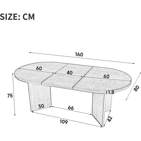 Table à manger 160x80 cm pour 6 à 8 personnes, plateau épais à coins arrondis, table de salle à manger style sobre, finition chêne, robuste et spacieuse (1/5)