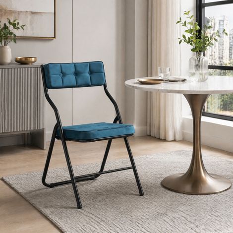 2 sillas plegables de comedor con cojín, acero, azul DESVIAE (1/5)