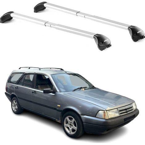 OMAC Barres de toit transversales certifiées TÜV pour Fiat Tempra Break 1990-1996 – Verrouillables (4 antivols) – Charge max 100 kg – Sangle inox + protection caoutchouc Argent (1/5)