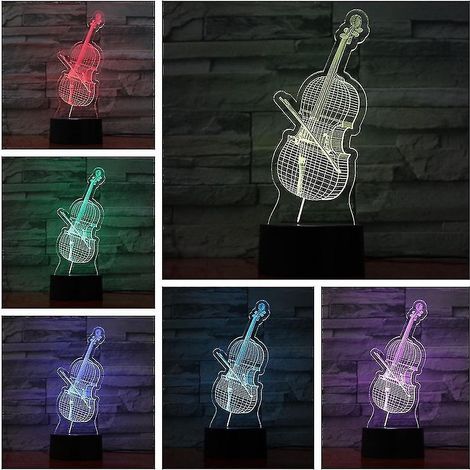 Lampe de chevet LED 3D en forme de violoncelle, à changement de couleur, pour chambre à coucher. (1/2)